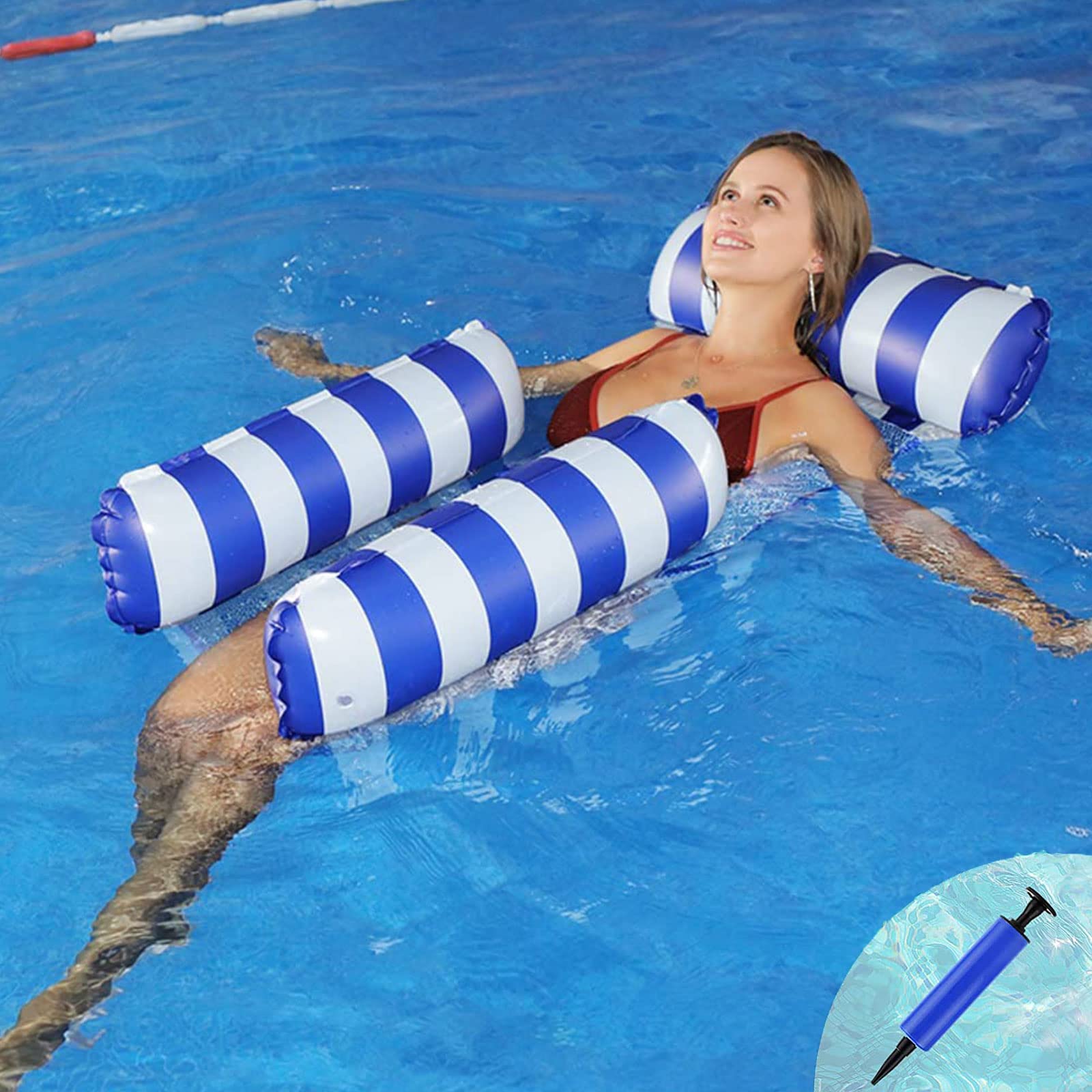 Pool Inflatable Floats Water Hammock, Inflatable Pool Hammock Floats for Adults Kids with Air Pump, 4-in-1 Multi-Purpose Pool Toys Water Floating Chair Bed Raft Recliner Float Lounger Hammock