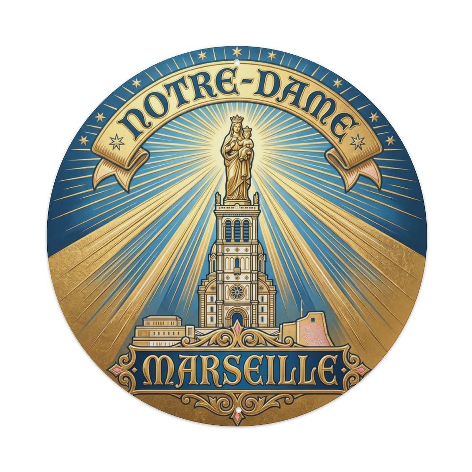 Basilica Hilltop Bedroom Sanctuary Metal Tin Sign Plaque Wall Decor for Cafe, Club Bar, Office, Home Garden Round Metal Poster 8x8Inch