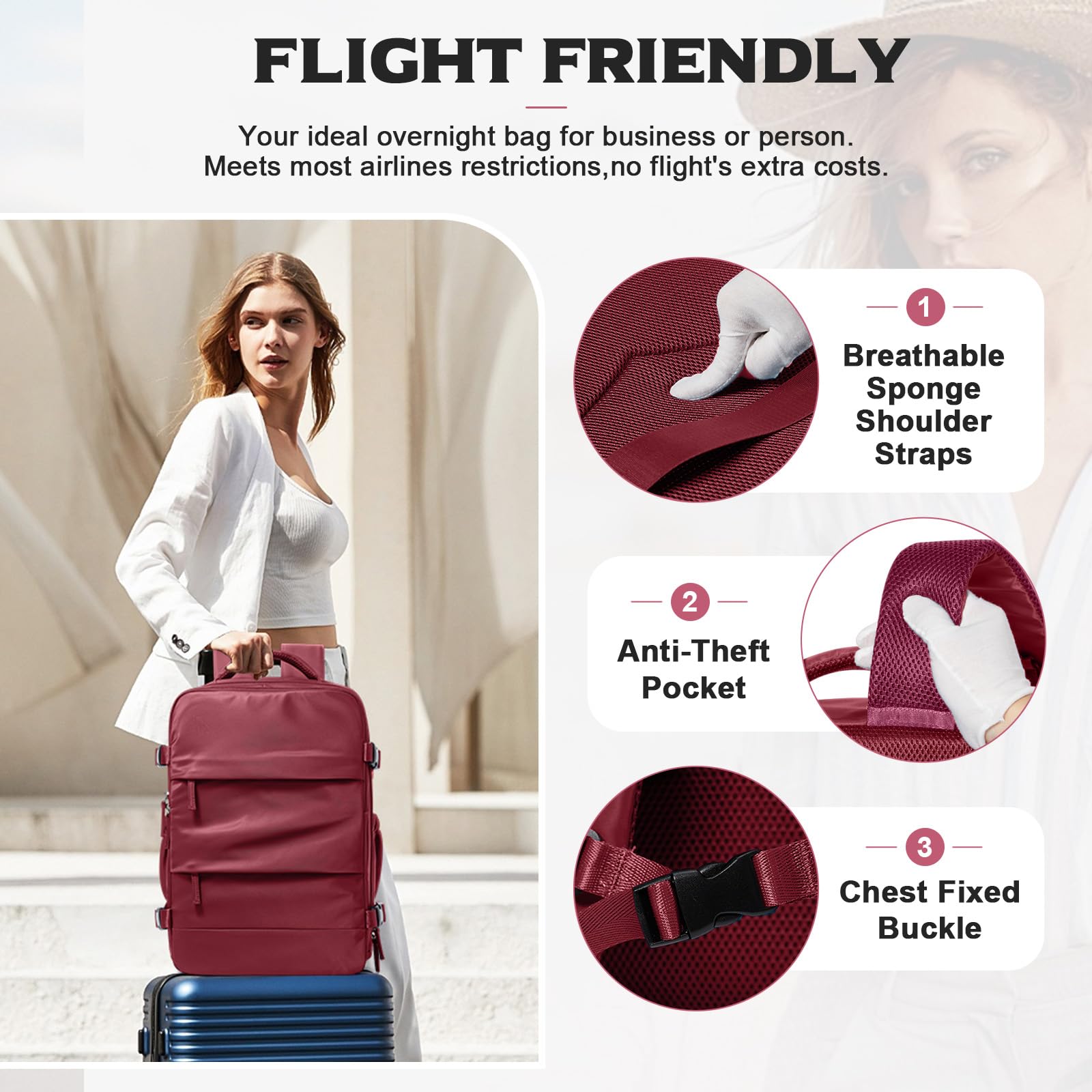BJLFS Borse da Cabina per Ryanair 40x30x20 Zaino Wizzair Sottovuoto da viaggio 40x20x25 Bagaglio a Mano con compressione sottovuoto,Zaino Easyjet 45x36x20,Zaini Casual per laptop da 14 pollici