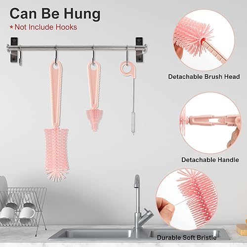 Miniatura 5 de YomauiYee Baby Bottle Brush Set-6 in 1 Bottle Brush Cleaner with Silicone Bottle Brush,Drying Rack,Nipple Brush,Straw Brush,Soap Dispenser&Storage