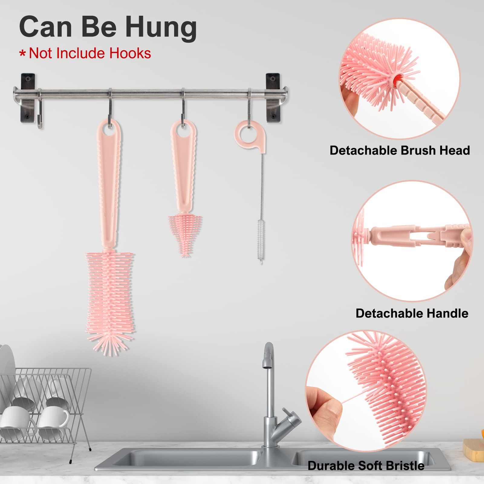 YomauiYee Babyflaschenbürsten-Set, 6-in-1, Flaschenbürstenreiniger mit Silikon-Flaschenbürste, Trockengestell, Nippelbürste, Strohhalmbürste, Seifenspender und Aufbewahrungsbox, Baby-Essentials