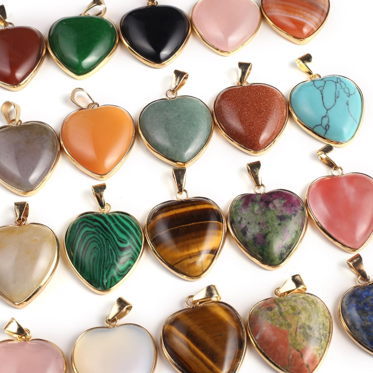 LE SKY 8 Pcs Natural Stone Pendants Heart Shape Healing Crystal Agate Stone for Jewelry Making Necklace - Image 3