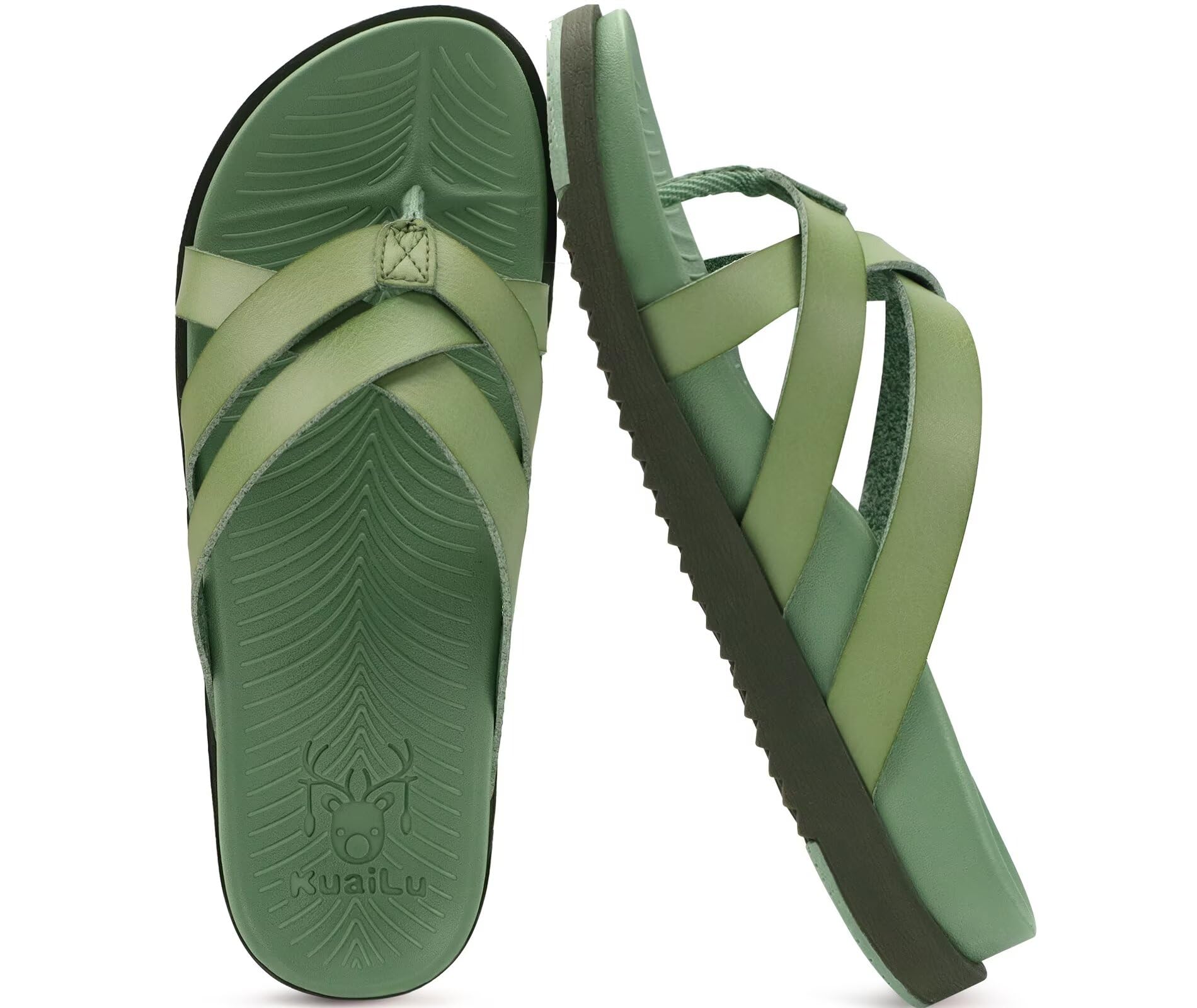 KuaiLu Womens Dressy Orthotic Flip Flops Trendy Comfortable Cushion Recovery Walking Criss Cross Thong Sandals Lightweight Yoga Foam Summer Slides