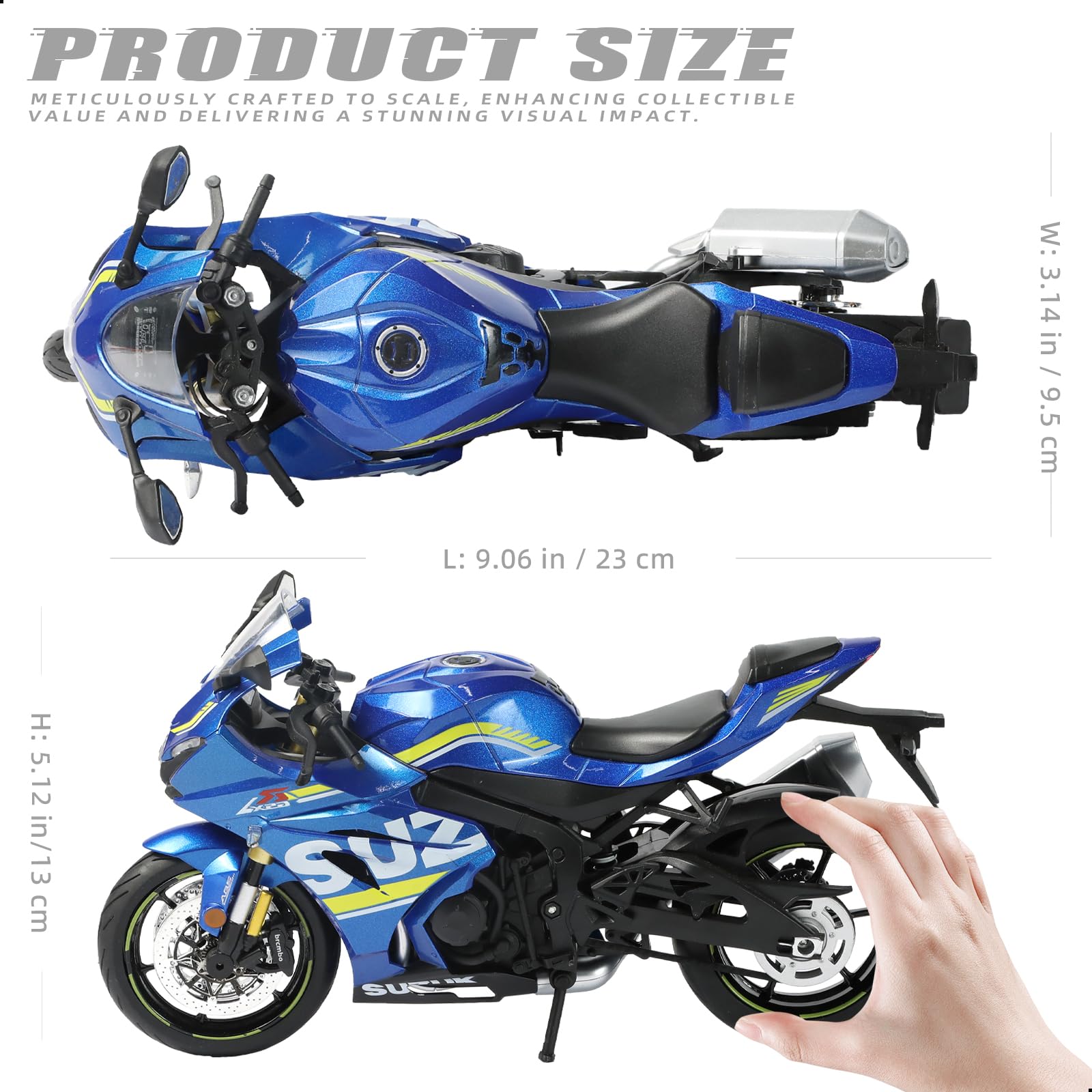 Risopen Model motocykla 1:9 do Suzuki GSX R1000R metalowy odlew ciśnieniowy model motocykla nie wymaga montażu, mini wykończony Moto Classic Collection prezent dla dorosłych (niebieski)