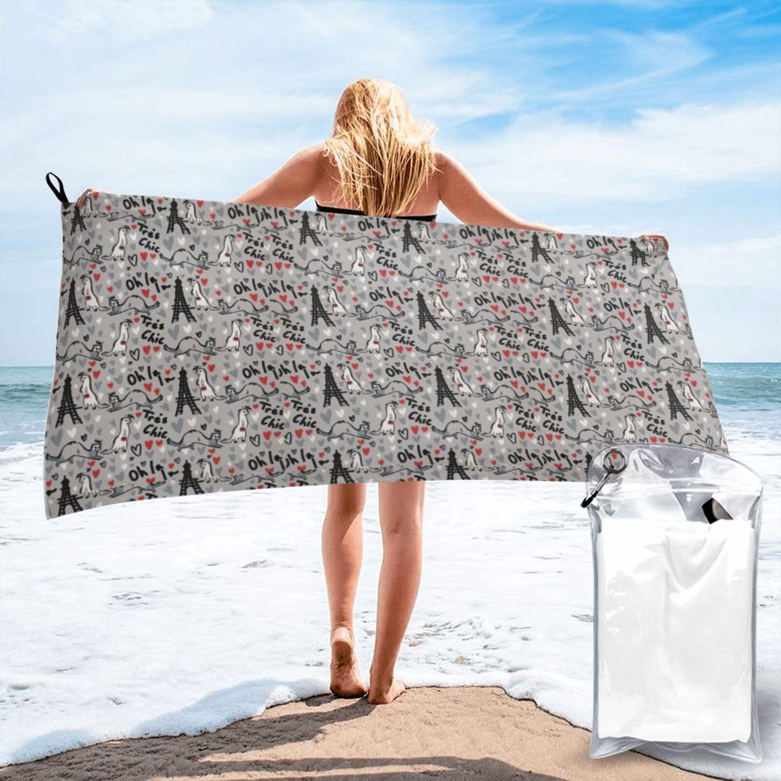 WYCZHY French Fashion Model Ferrets Print Beach Towel Soft Quick Dry For Spa Pool Gym Vacation Travelers Women Men Adults Sauna Gift