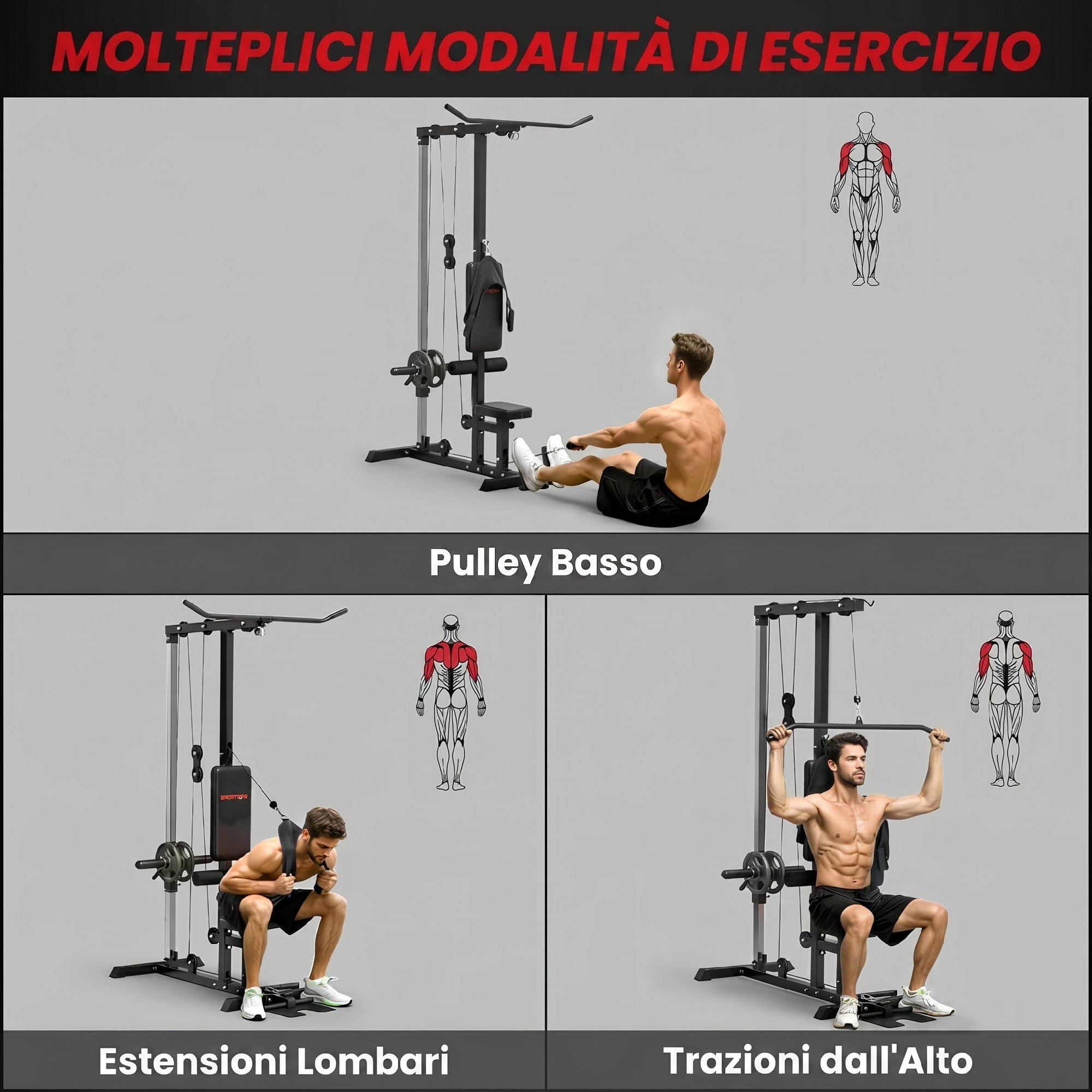 SPORTNOW Station de Musculation - Aosom.FR x FFHandball - Station à Poulie, tirage Poitrine - LAT pulldown Machine - Banc de Musculation, Haut du Corps