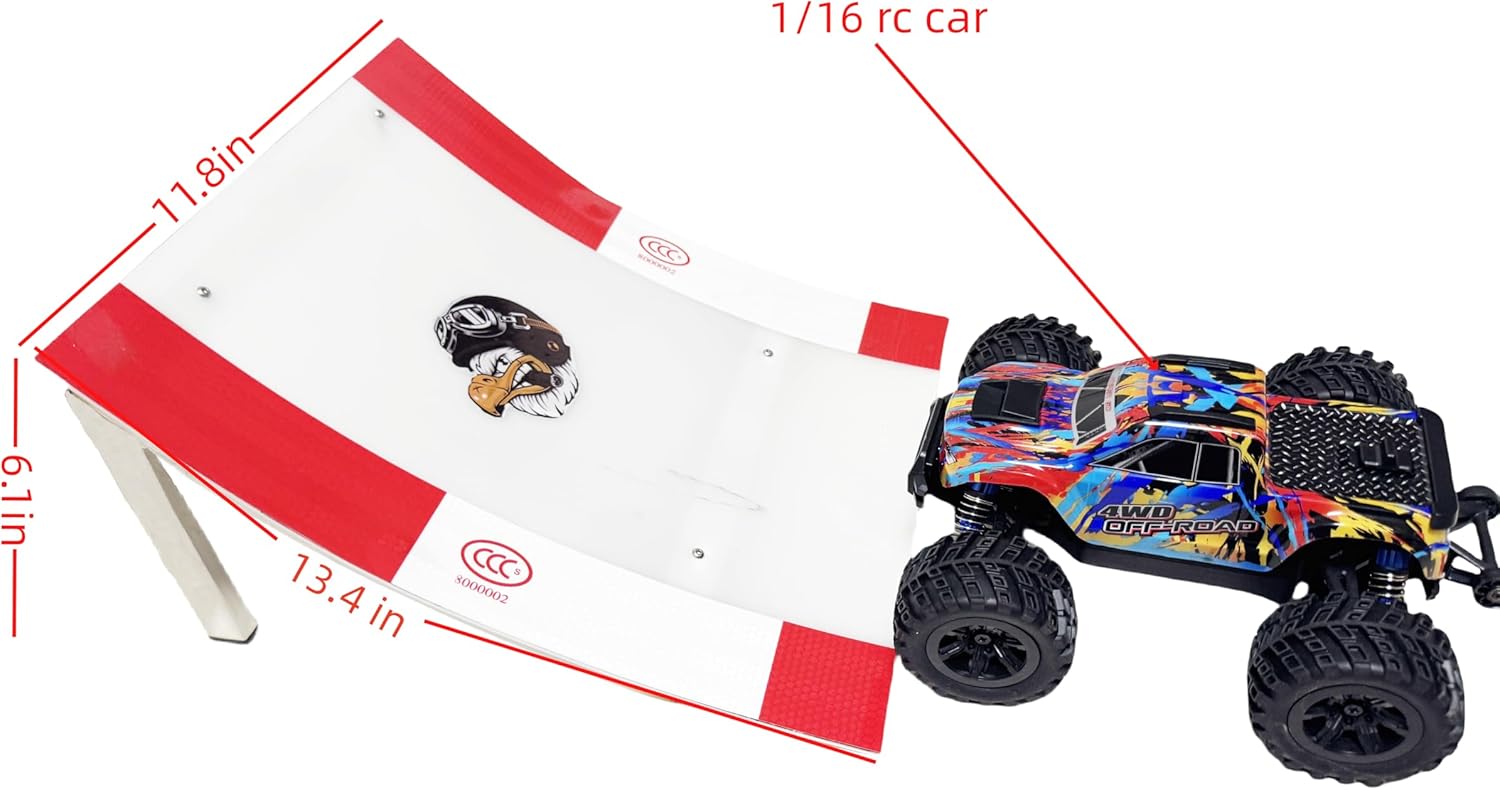 RC Ramp,Wall - Leaning rc car ramps Jumping for 1/16 1/18 1/24 Scale RC Cars,2 Modes Durable, Combinable Stunt Ramp for Indoor & Outdoor Family Fun（Large&Curved）