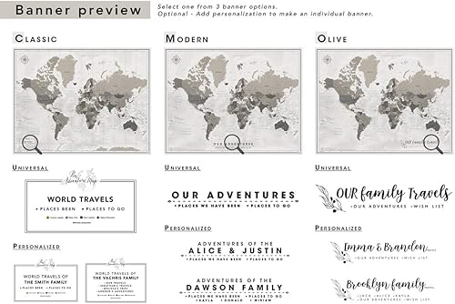 Miniatura 5 de Mapa de viaje con alfileres y cita personalizada, póster de mapa del mundo, mapa de viaje personalizado, 24 x 32 pulgadas hasta 40 x 53 pulgadas