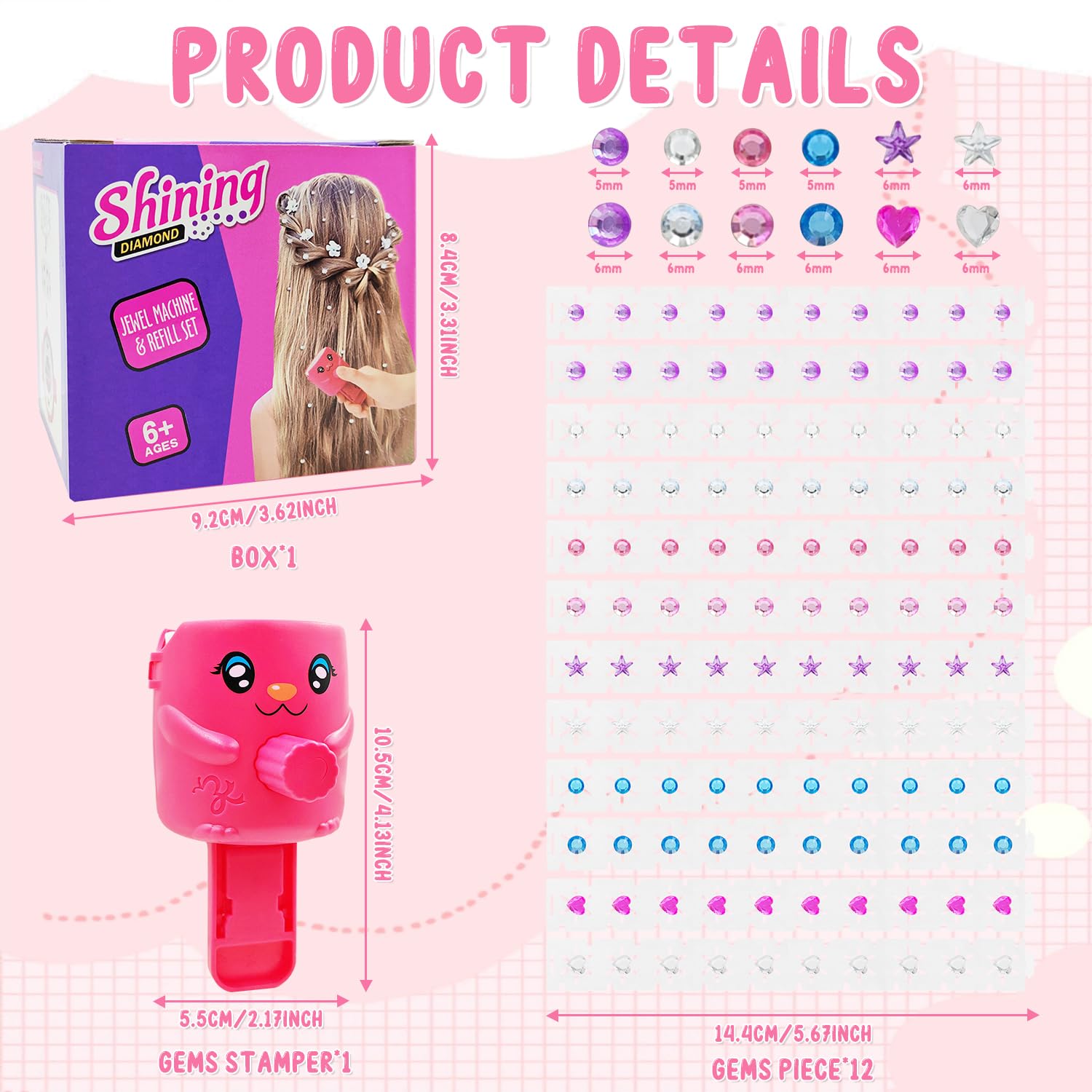 Cuackamily Hair bedazzler kit,Accessori Hair Glitter Strass con 180 di Diamanti, styling Glam Macchina Brillantini,Diamanti Gioielli Macchina Strumento Styler per Capelli Regalo per Ragazze e Bambini