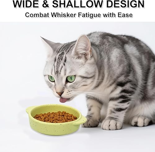 Miniatura 4 de Cuenco de cerámica para gatos con asa, patrón moteado poco profundo plato de comida para gatos anchos y húmedos, apto para lavavajillas y microondas