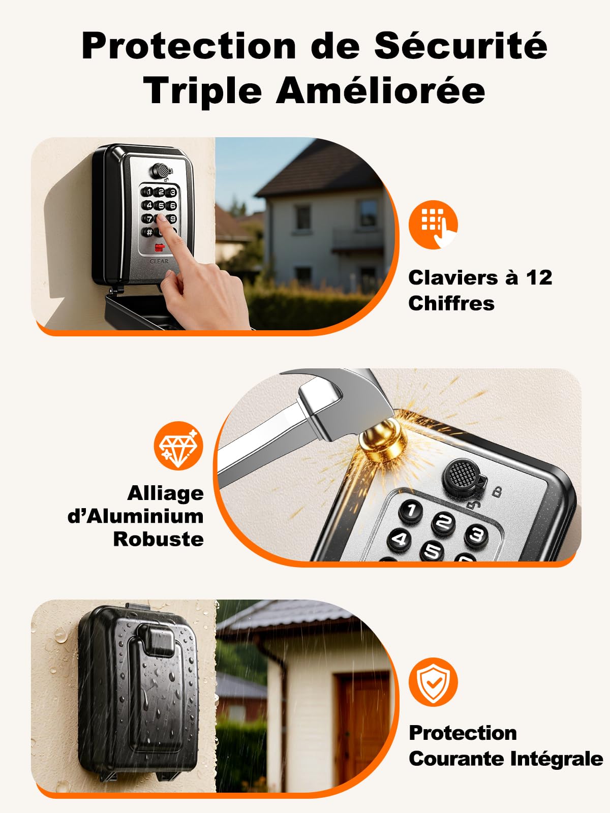 ISEYOU Boite a Clef Murale, Boite a Clefs Securisee Exterieur avec Code 12 Chiffres, Grande Capacité & Résistant aux Intempéries, Cofre Fort a Cle Robuste pour Maison, Garage, Bureau et Jardin