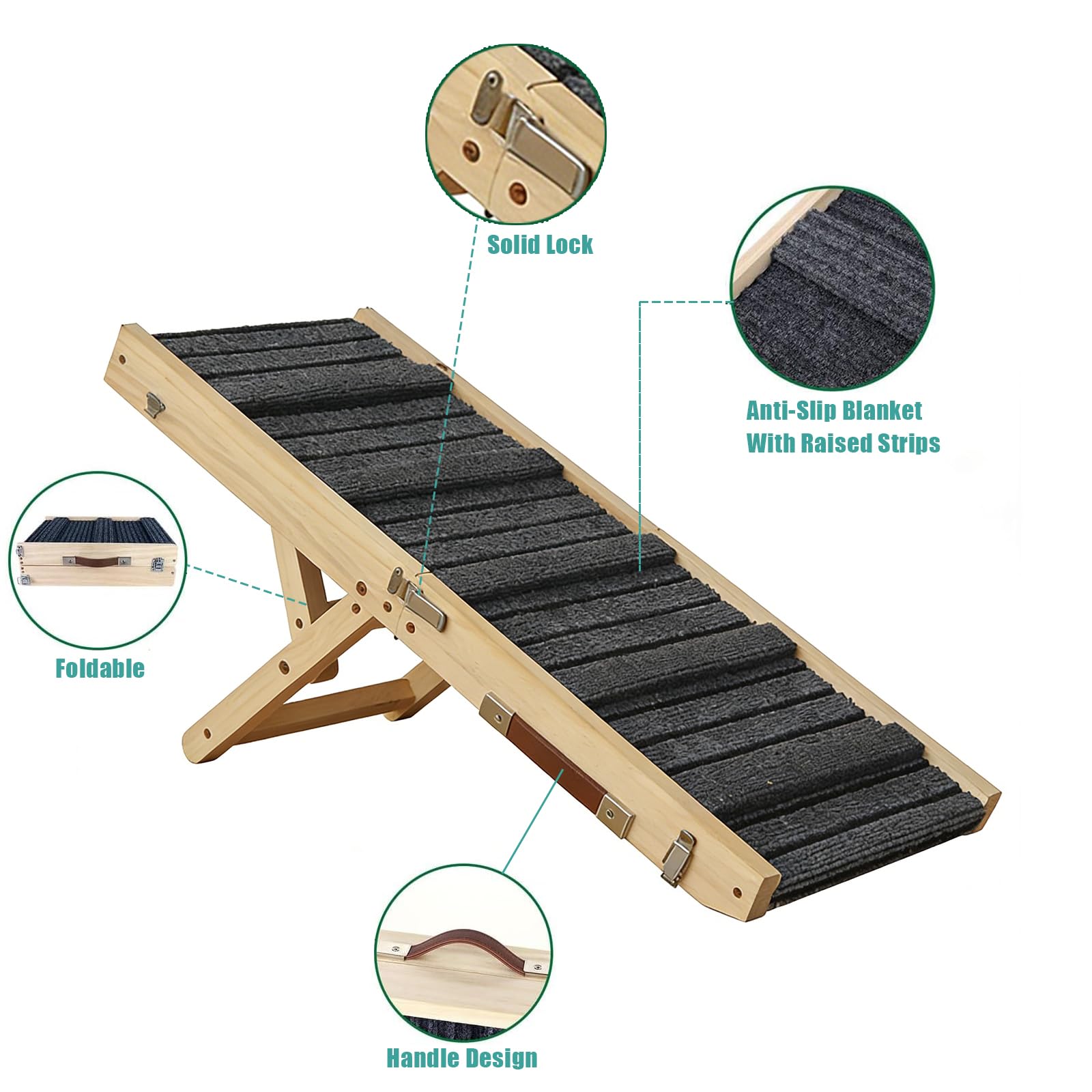 Rampe pour Chien en Bois, Pliable Rampe pour Chien Voiture, Escalier Adjustable, pour Lit & Canapé pour Grands Chiens