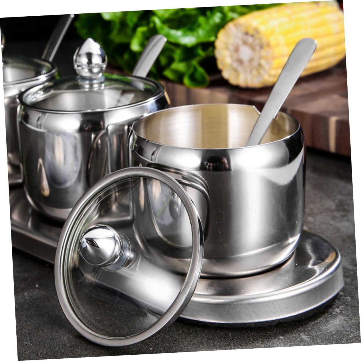 Ciieeo Tarro De Especias De Acero Inoxidable Recipiente Para Especias Frasco Para Condimentos Botes De Acero Inoxidable Tarros Con Base Para Cocina