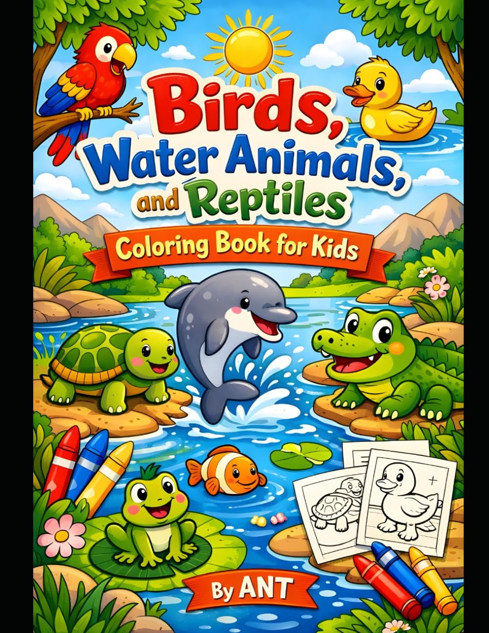 Birds, Water Animals, and Reptiles Coloring Book for Kids: The Ultimate Coloring Book: Birds, Sea Creatures, and Reptiles