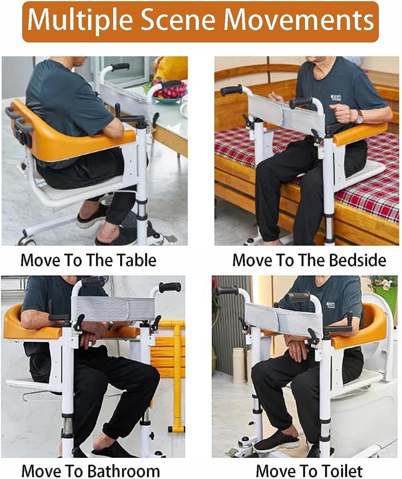 Grúa de traslado para Pacientes, Silla de Ducha para Personas Mayores con discapacidad, Asiento abatible de 180°, Silla de Transferencia con cuña, Silla de Ducha, 43 x 43 cm, Color Blanco.