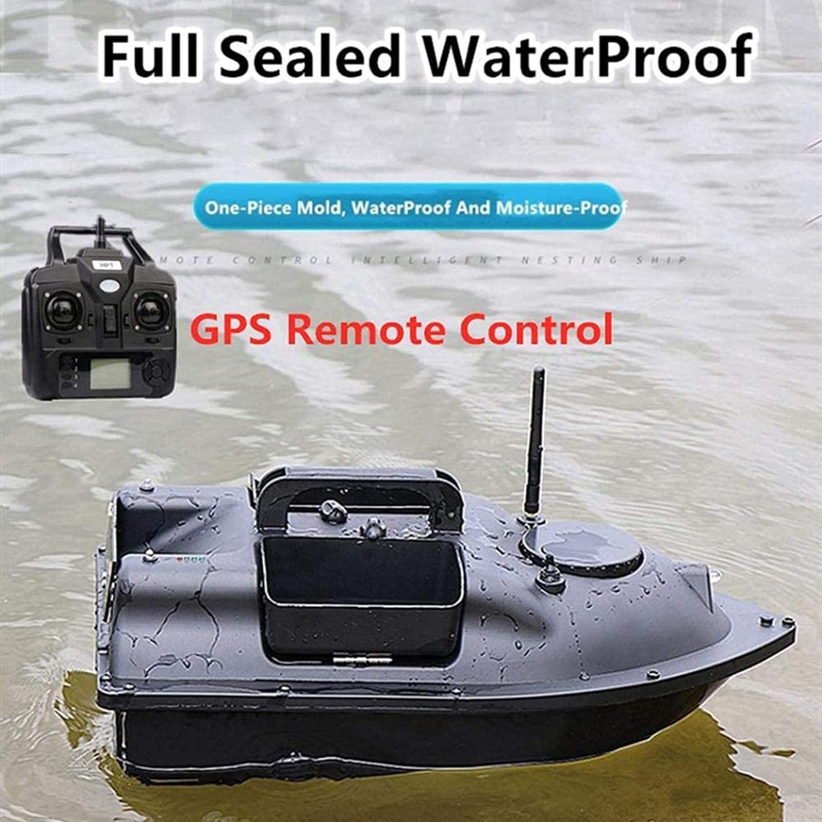 Barca Con Esche Da Pesca 500m Barca Con Esche Telecomandate Fish Finder, Posizionamento Gps, Automatica Crociera/Ritorno/Percorso Con Indicatore Di Direzione Luce Notturna per La Pesca,12000mAh