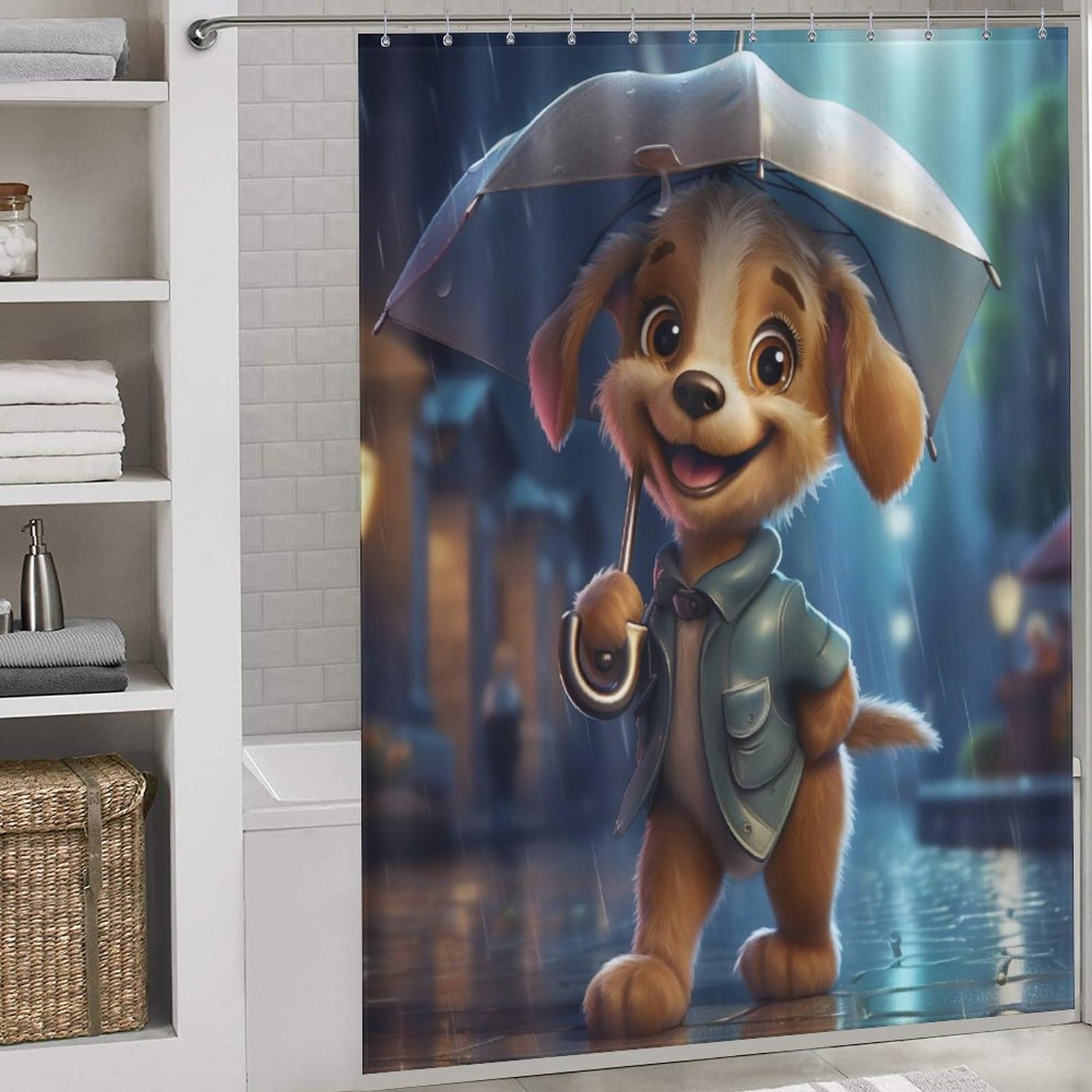 Rideau de douche chien tissu lavable imperméable 168x183 cm avec crochets pour douche