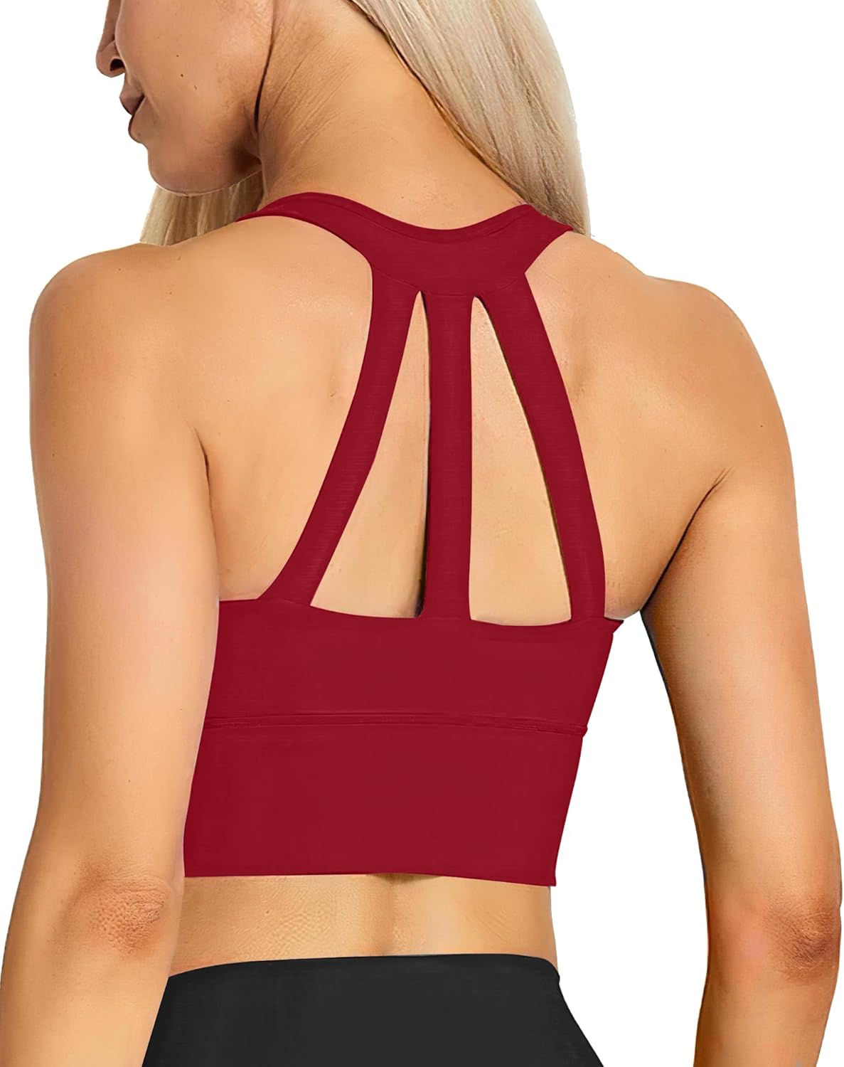 XUNYU Longline Sports Bra for Women Open Back Workout Tops Padded Yoga Tank Wide Strap Halter Crop Top Build in Bra Gym