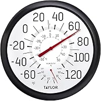 Taylor Wireless Wall Thermometer & Humidity Gauge - Large Easy-Read 13.25" Display for Patio, Pool, Indoor/Outdoor Use, Black