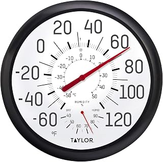 Taylor Wireless Wall Thermometer & Humidity Gauge - Large Easy-Read 13.25" Display for Patio, Pool, Indoor/Outdoor Use, Black
