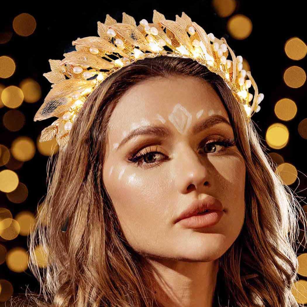 Unicra Light up Gold Leaf Headpiece Bridal Wedding Hair Accessories for Women - Image 3