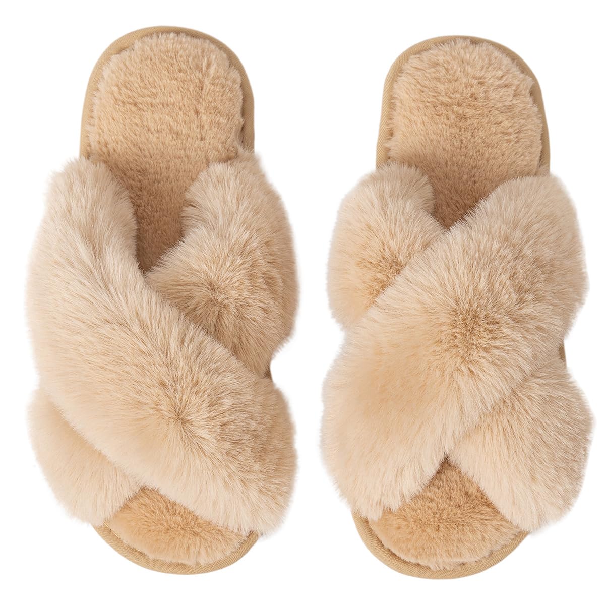 Csfry Women's Cross Band Fuzzy Slippers Fluffy Open Toe House Slippers