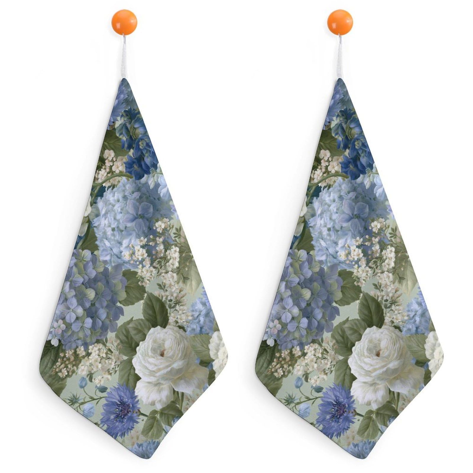 Jubonexis Delphiniums Hydrangeas White Garden Roses Small Hand Towel with Hanging Loop 2 PCS Absorbent Soft Wash Cloth for Kitchen Bathroom