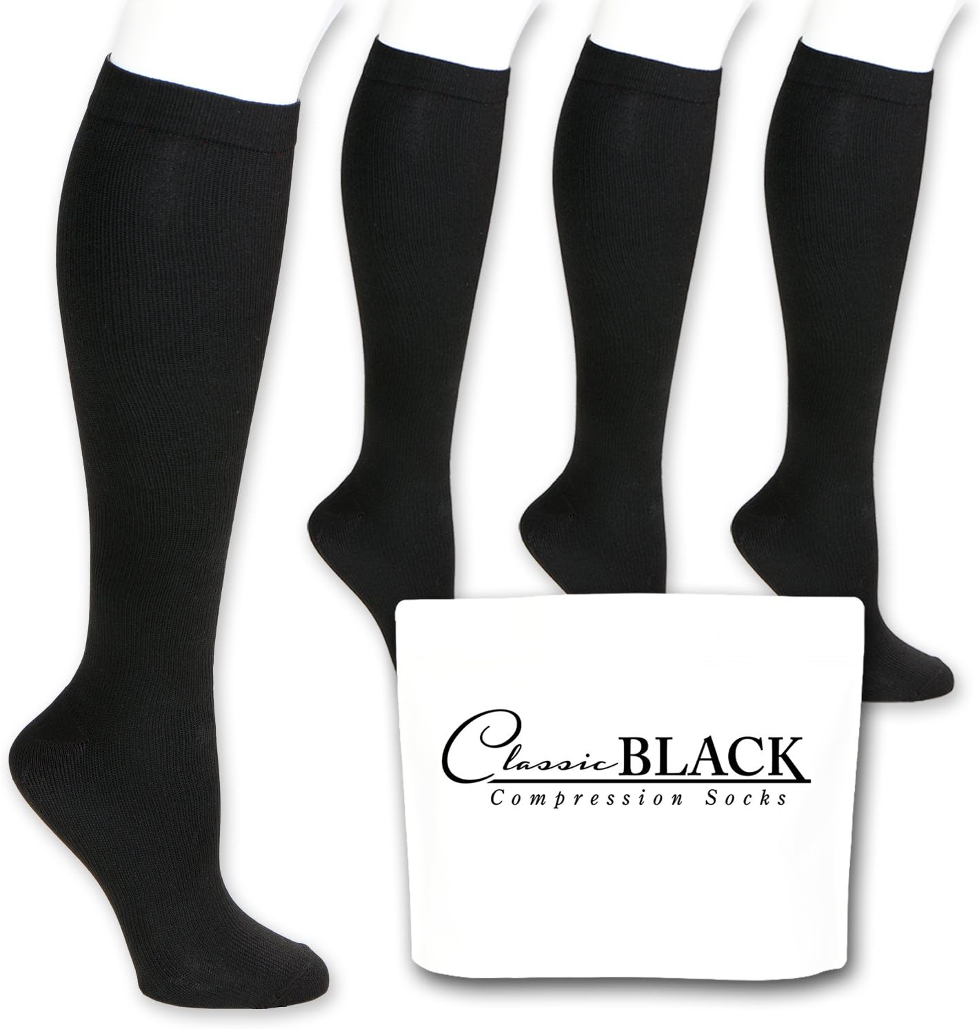 Classic Black Knee High Graduated Compression Socks 1520