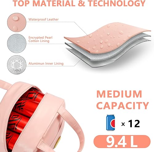 Miniatura 9 de Lonchera grande con aislamiento térmico para mujer, bolsa de almuerzo reutilizable con bolsa de cuero suave para el trabajo, escuela, picnic, viajes