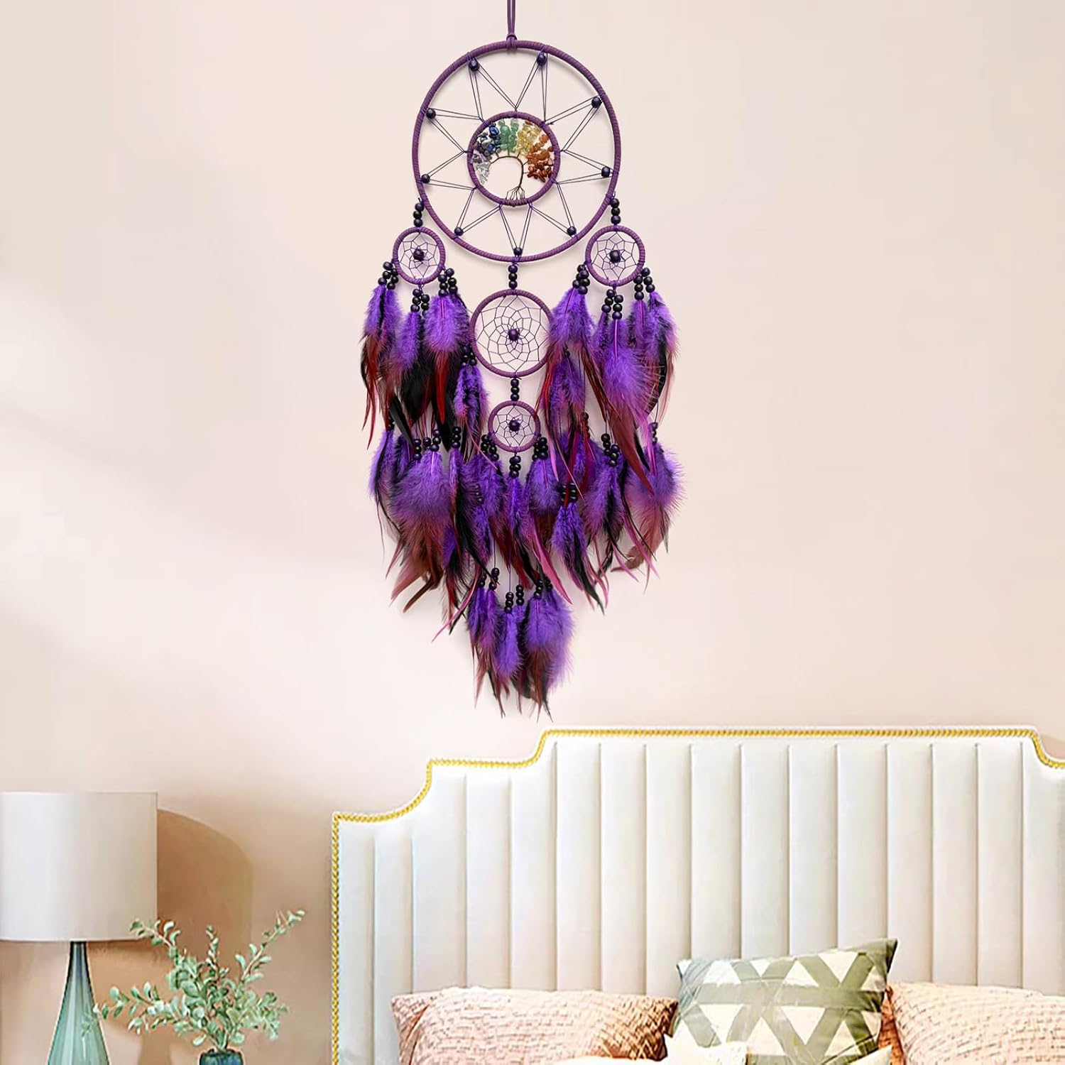 Purple Large Dream Catcher with Tree of Life | Handmade, Wall Decor, Wall Hanging Ornament, Bedroom Living Room Home Decor