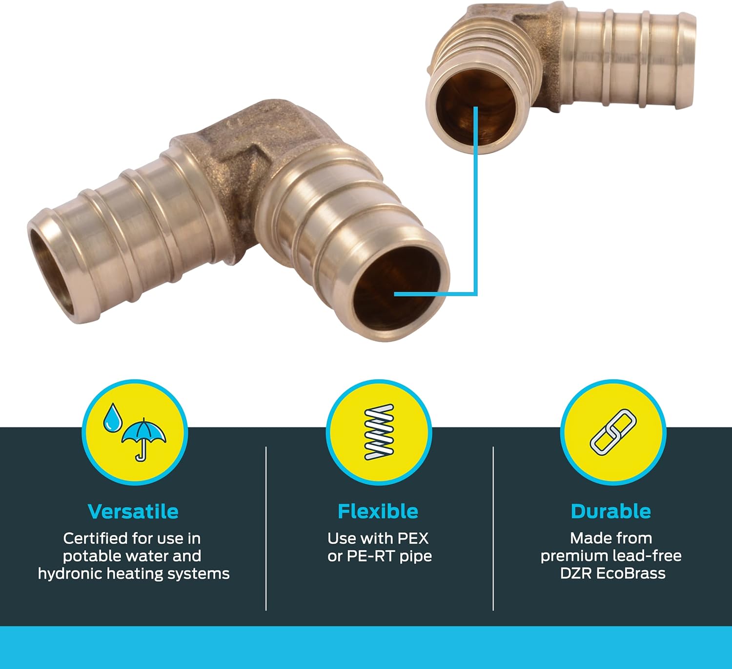 SharkBite 1/2 Inch Crimp 90 Degree Elbow, Pack of 25, Brass Plumbing Fitting, PEX Pipe, PE-RT, UC248LF