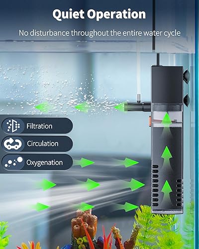 Miniatura 5 de Pawfly Filtro interno para acuario con bomba de agua de 80 gph, filtro de espuma de esponja biológica sumergible silencioso para tanques de peces de