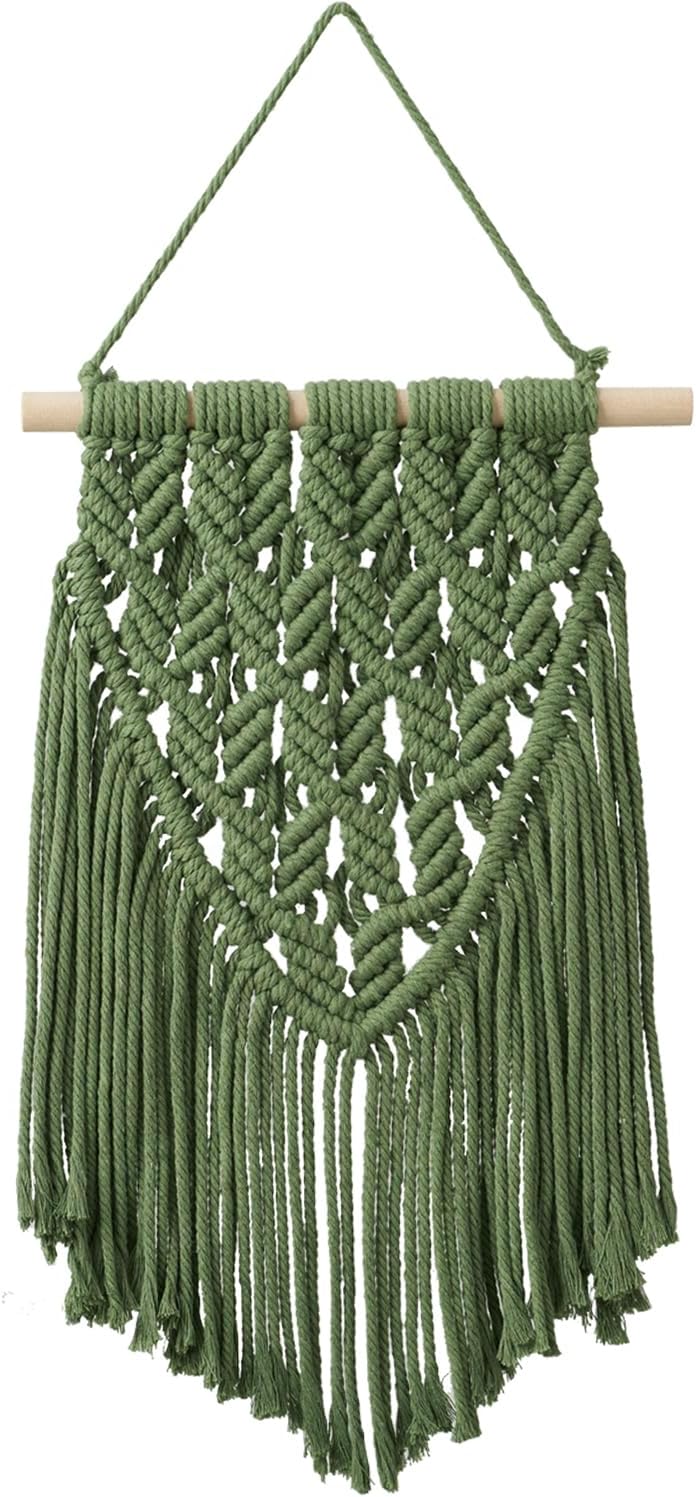 Nashibowu Small Boho Macrame Wall Hanging Green 16x10 Inch - Handmade Tapestry Decor for Bedroom Dorm Nursery Teen Girl Small Spaces