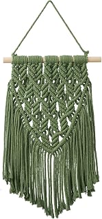 Nashibowu Small Boho Macrame Wall Hanging Green 16x10 Inch - Handmade Tapestry Decor for Bedroom Dorm Nursery Teen Girl Small Spaces