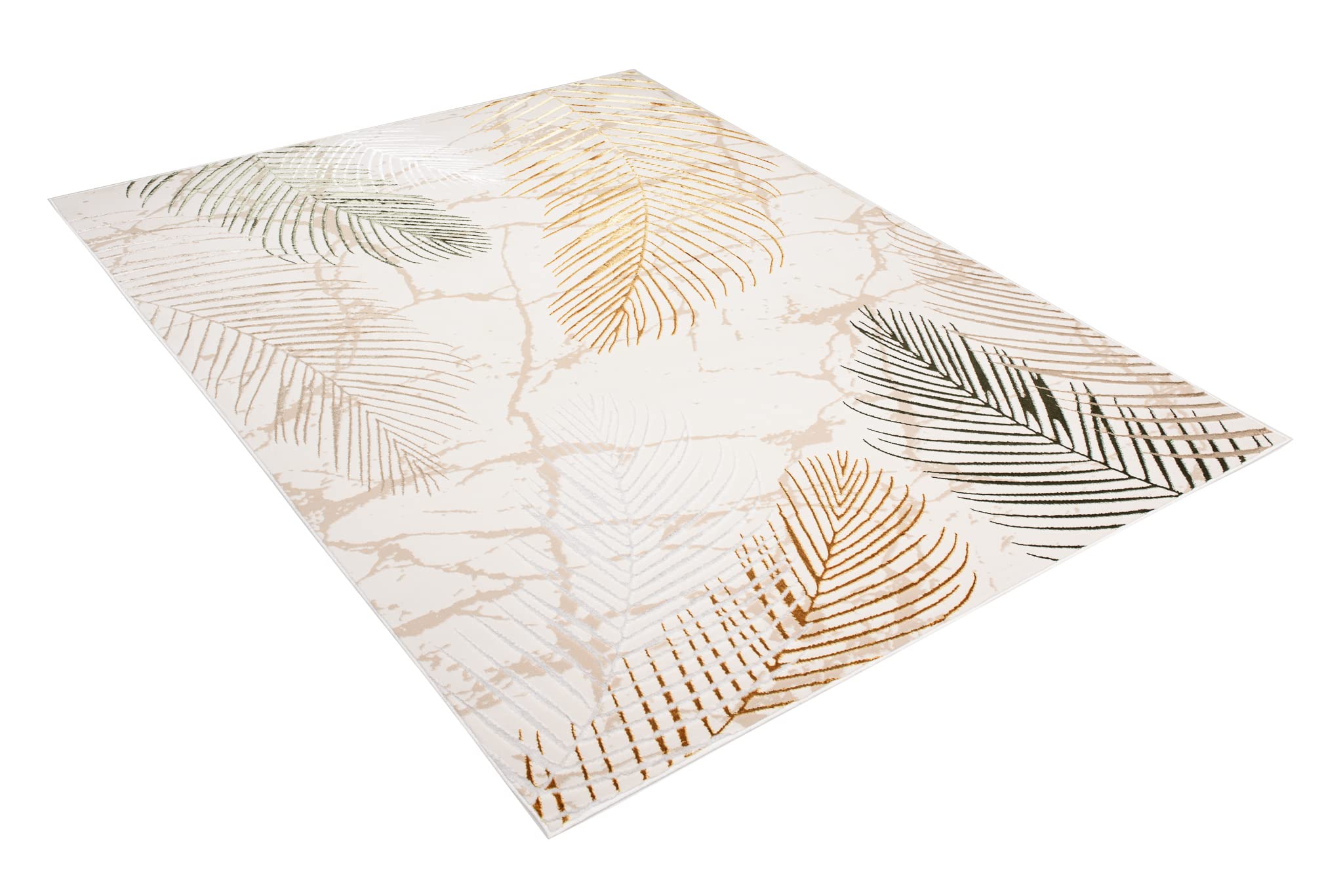 TAPISO Golden Tappeto Moderno Soggiorno Motivo Floreale Fiori Foglie Palma tonalità Panna Oro Verde Salotto Camera Sala Cameretta Ragazzi Ufficio Oeko-Tex 200 x 250 cm