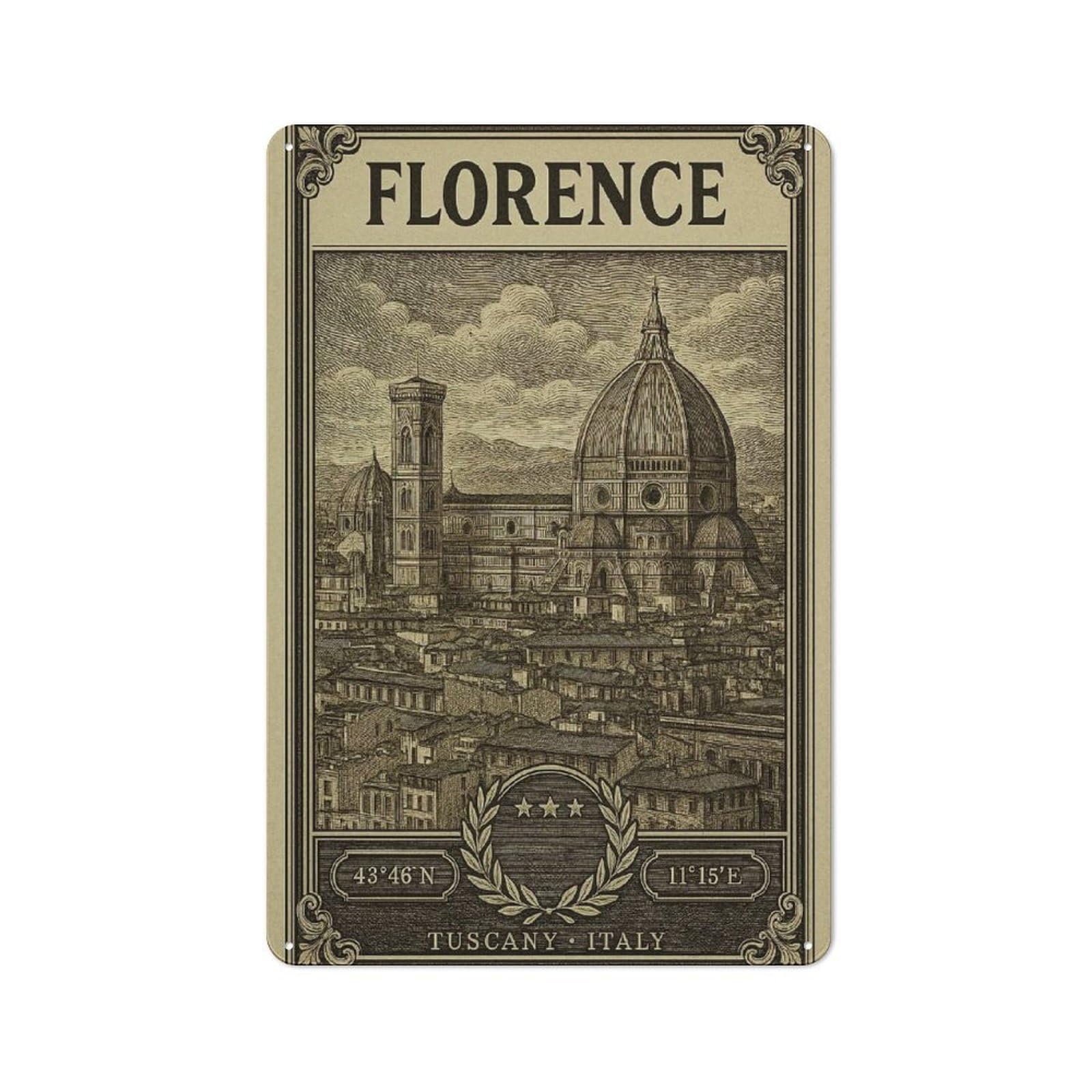 Junmoney Style-13 Retro Metal Wall Plaque 30X20cm Featuring Florence, Italy Vintage Travel, Room Wall Plaque For Hallway, Home Bar, Garage Or Study