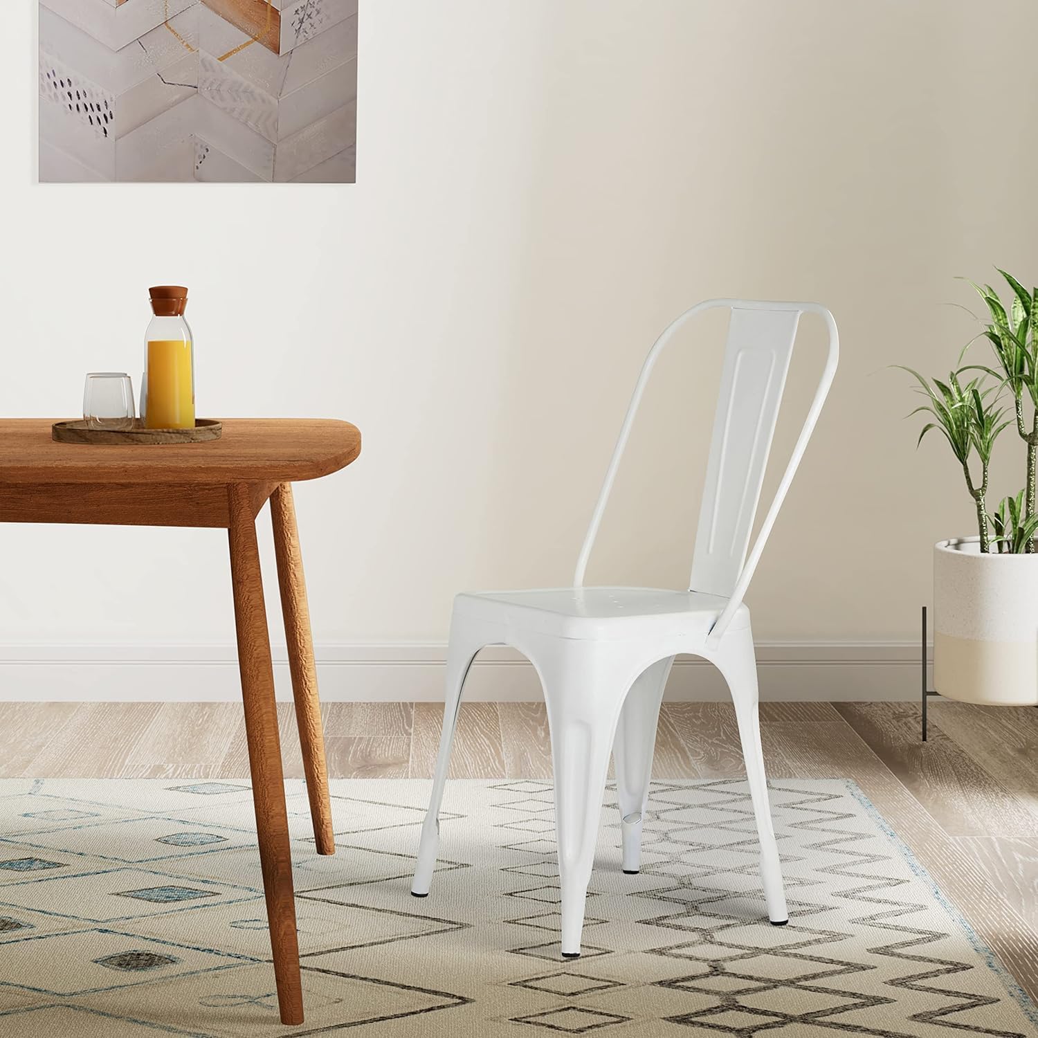 Mitss Metal Tolix Strites Chair for Dining Room, Bedroom, Kitchen, Living  Room, Office Set of Pieces (Strites White)