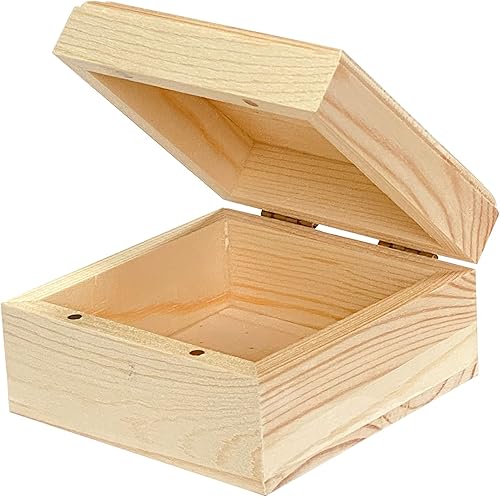 Miniatura 4 de Paquete de 6 cajas de madera sin terminar para manualidades, caja cuadrada de madera con tapa magnética con bisagras (3.5 x 3.5 x 1.9 pulgadas)
