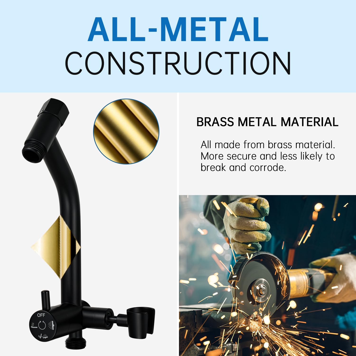 G-Promise Metall-Duschumsteller Mit Halterung – 4 Modi, Pause-Funktion, Für Hand- & Festbrause, Mattschwarz