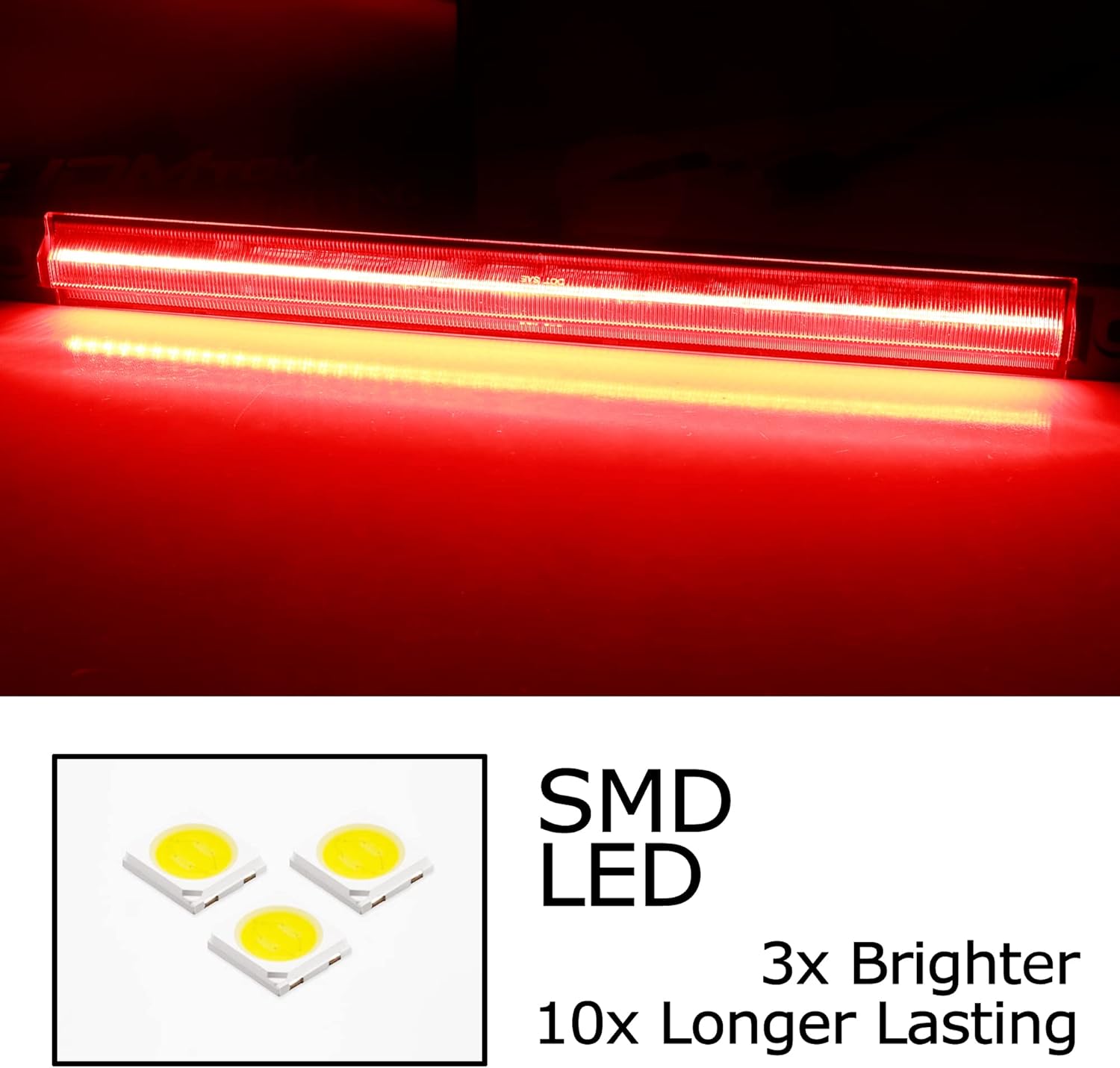 iJDMTOY Dark Red Lens 54-SMD Full LED Strip Illuminated Rear Center Tailgate ID Identification Lightbar, Compatible with Ford 2009-2016 F350 F450 F550 (Excluding F250)