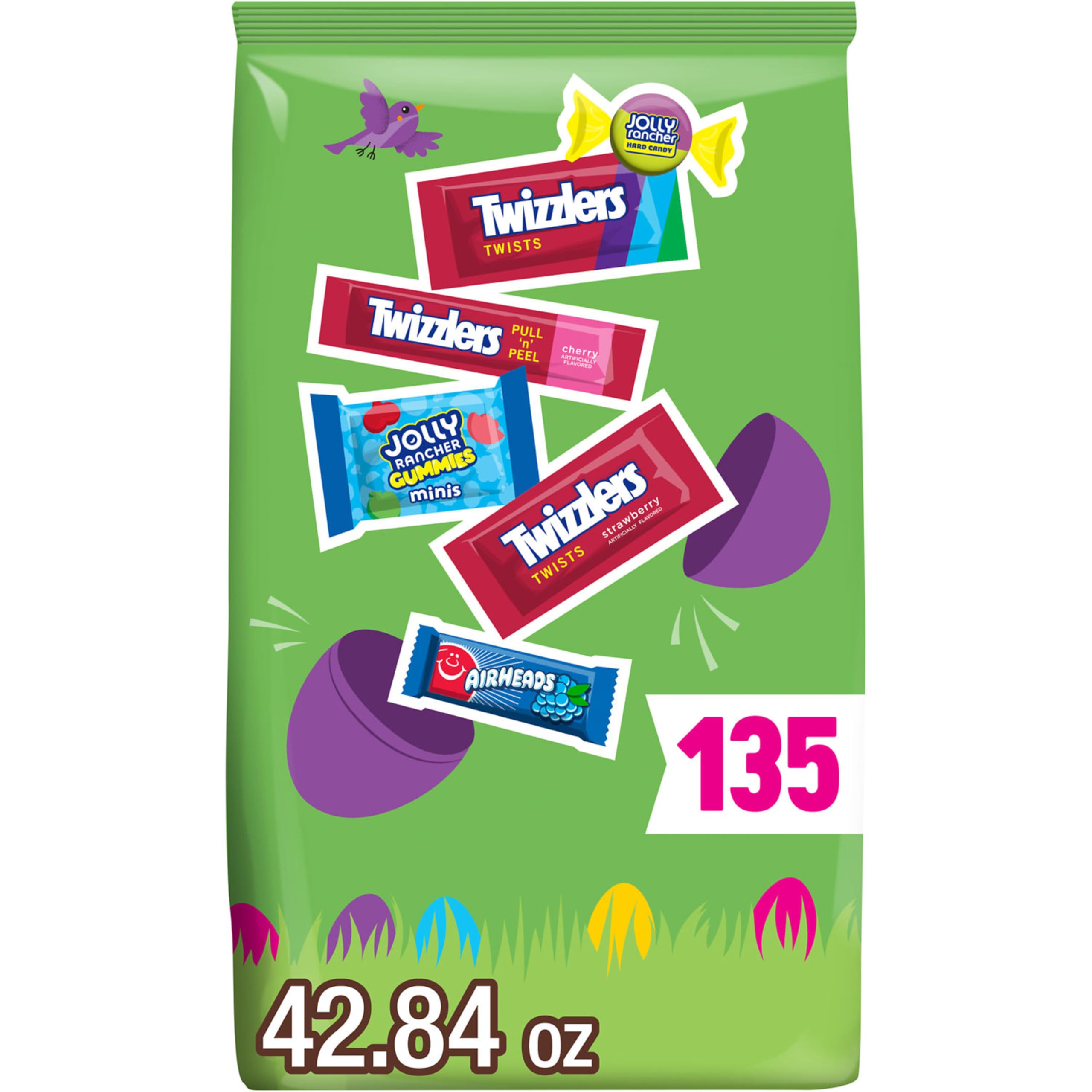 JOLLY RANCHER, TWIZZLERS, and AIRHEADS Assorted Fruit Flavored, Easter Candy Bulk Bag, 42.84 oz (135 Pieces)