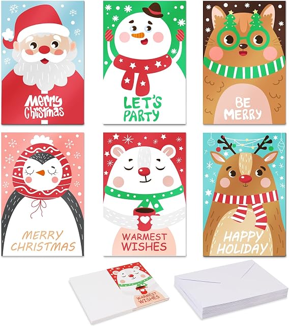 LOKIPA 36pieces Christmas Greeting Cards - 6 Design Merry Christmas Greeting Cards with Envelopes for Holiday Greetings