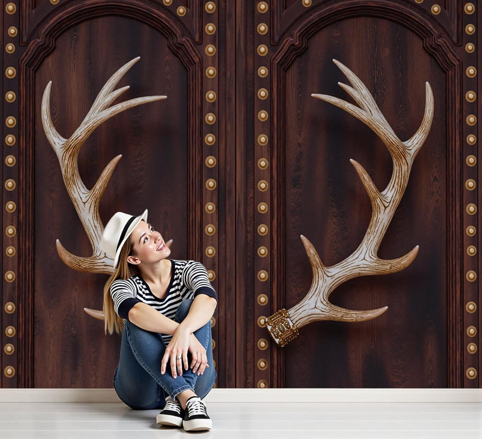 Poster mural 3D bois de cerf en soie de luxe pour décoration raffinée