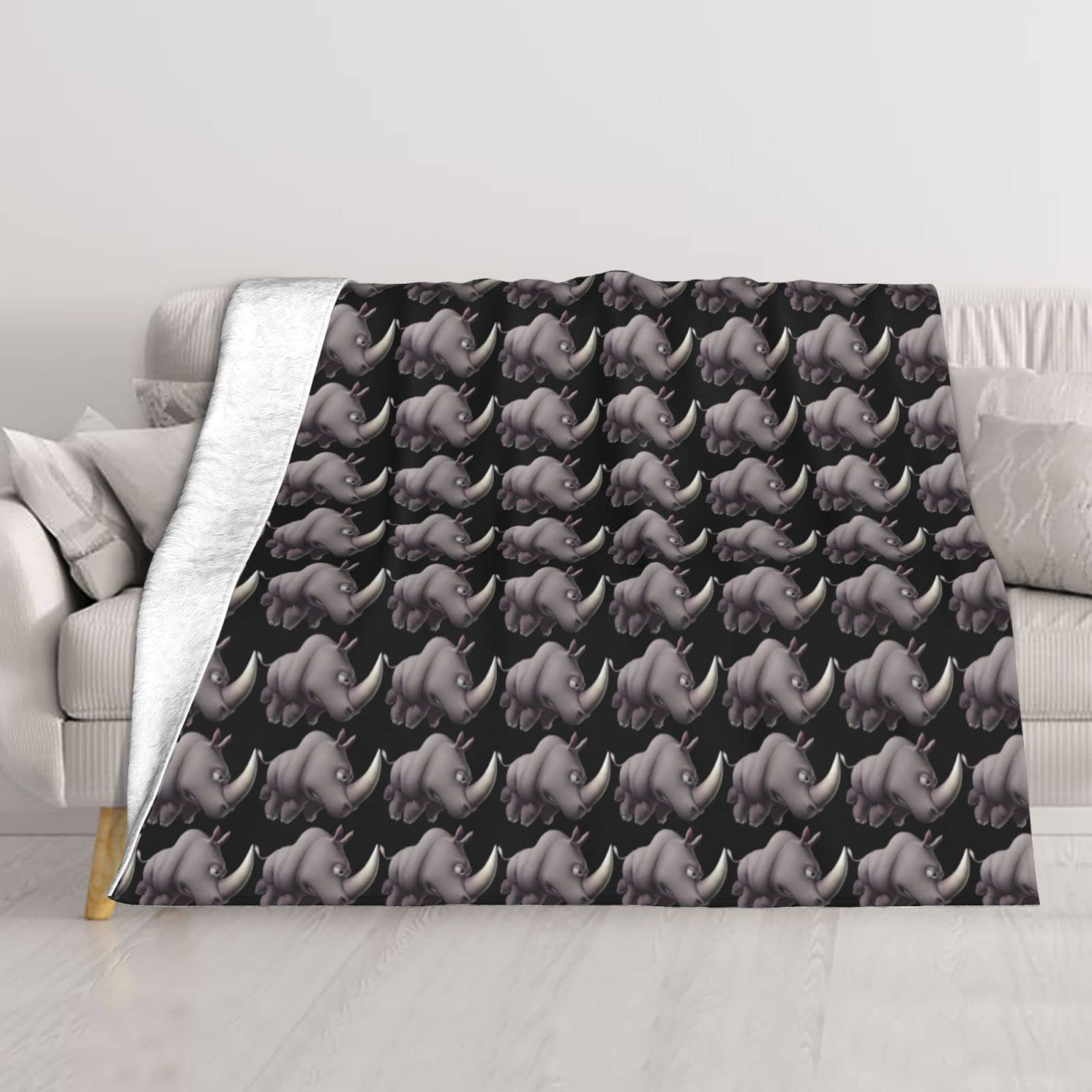 Couverture en peluche rhinocéros 152x127 cm pour lit et canapé