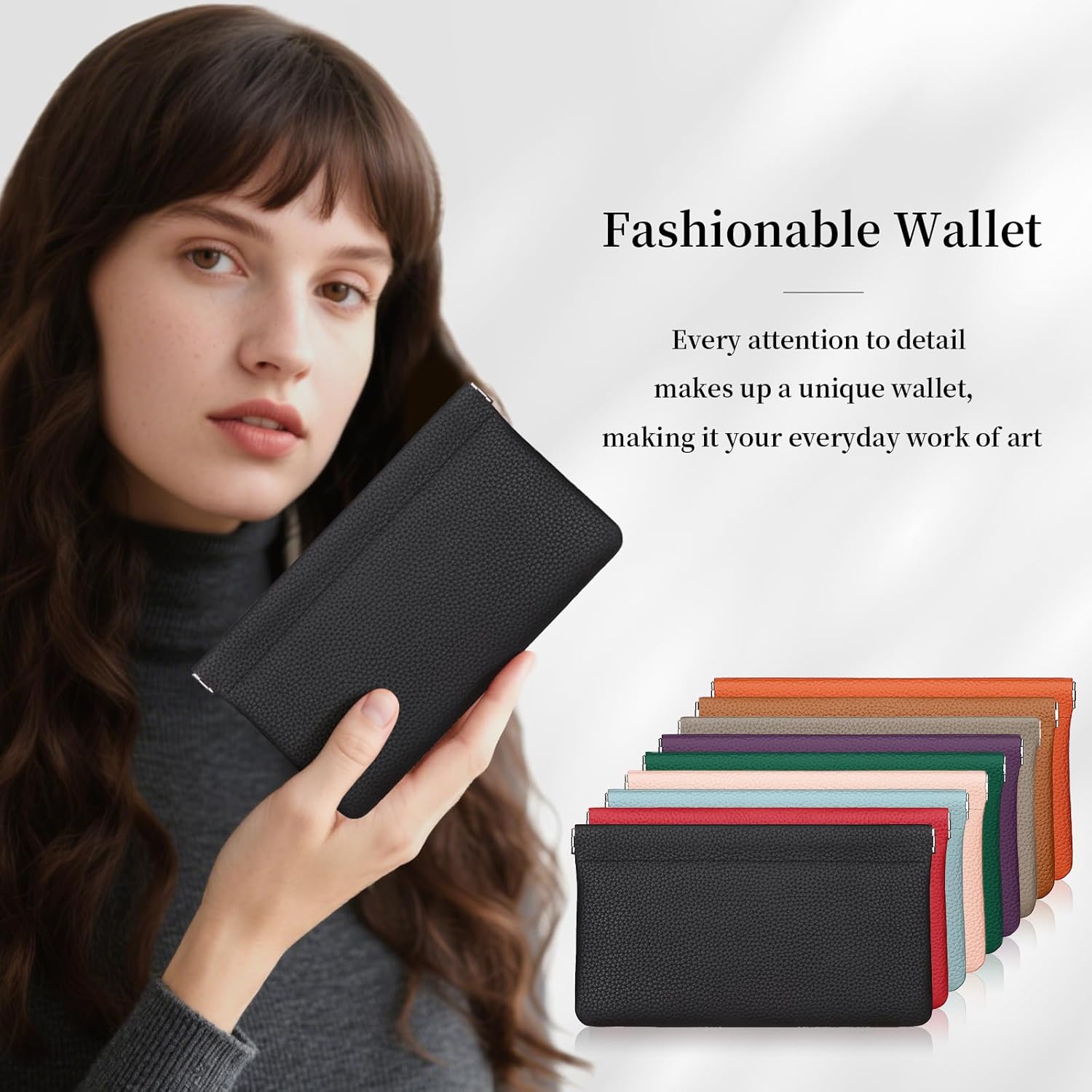 Genuine Leather Pocket Bag for Purse,Coin Purse Lipstick Phone Cosmetic Accessories Travel Pouch for Storage Waterproof Portable No Zipper Self-closing Wallet Women (Black) - Image 7