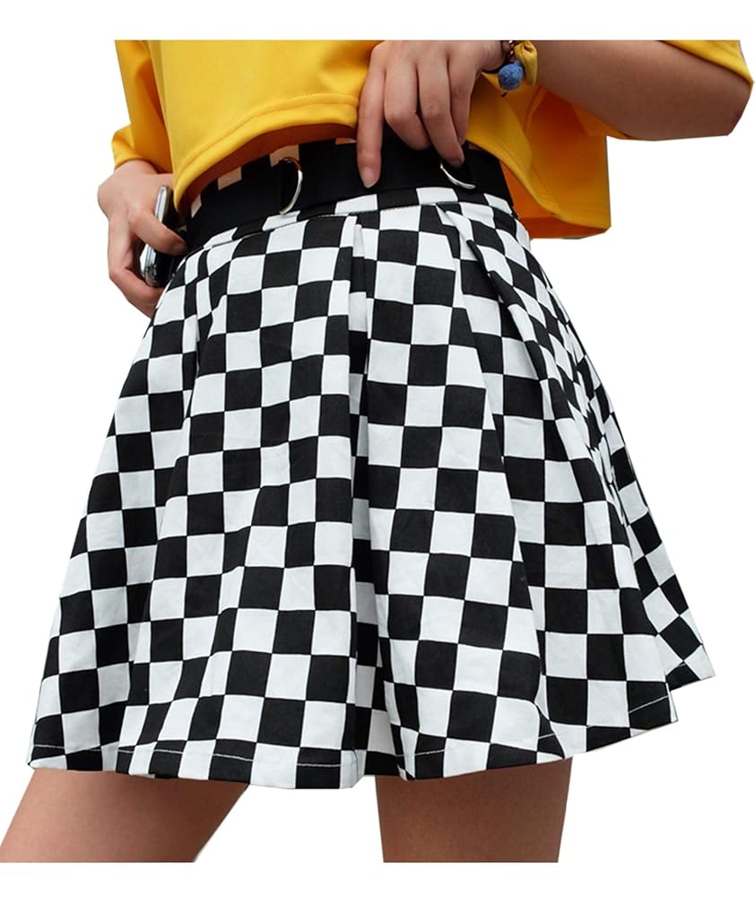 xxxiticat Women's Flared Checkerboard Mini Skirt Girls High