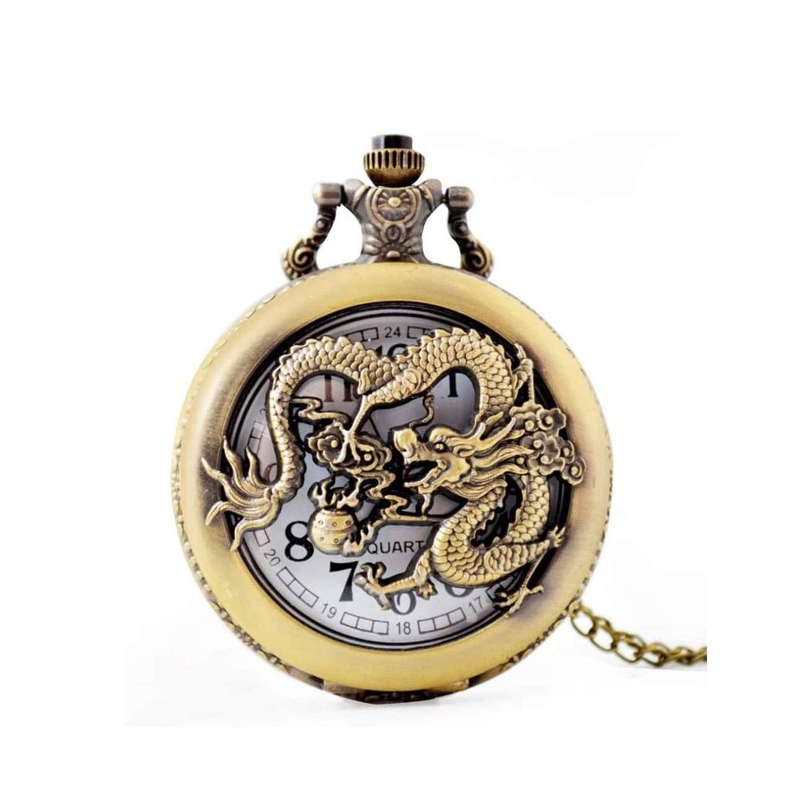 Orologio da Tasca al Quarzo per Uomo con quadrante Bianco e Catena d'oro