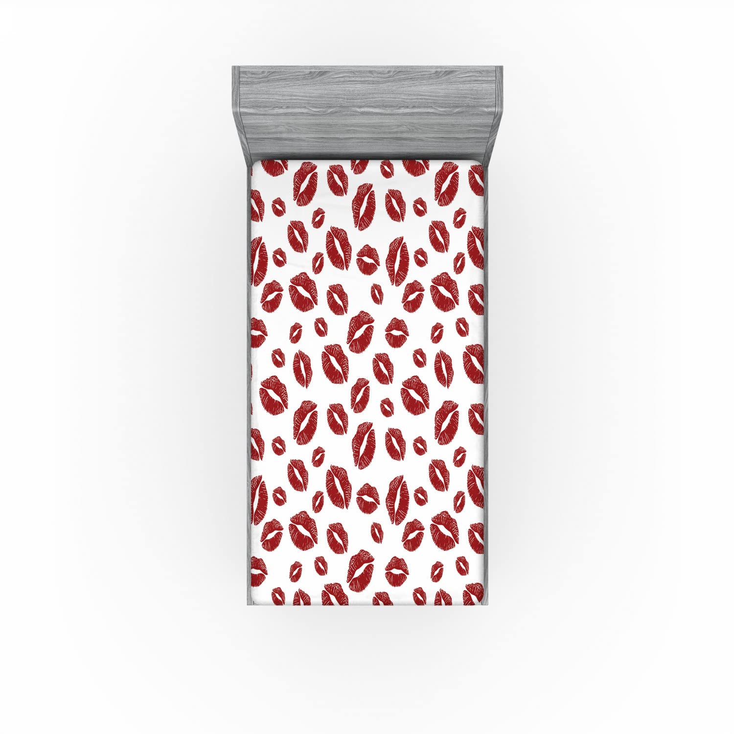 Ambesonne Kiss 2 Pack Fitted Sheet, Pop Art Lipstick Stain, Bed Cover All-Round Elastic Deep Pockets 2 Pieces, Package Contains 2 Twin Size Fitted Sheets, Ruby White