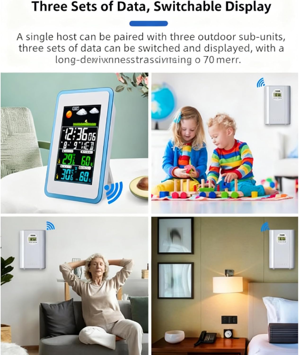 Color Display Weather Forecast Clock - Indoor & Outdoor Temperature Humidity Monitor, Digital Alarm Clock with Weather Station, Multi-Language (Black+Brown 18.5 * 12.2 * 2.5cm)