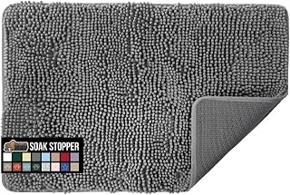 Gorilla Grip Soak Stopper Absorbent Indoor Chenille Doormat, 36x24, Muddy Dog Washable Mat, Quick Dry Soft Microfiber, Durable Rubber Backing, Absorbs Water and Moisture, Door Mat for Entry, Grey